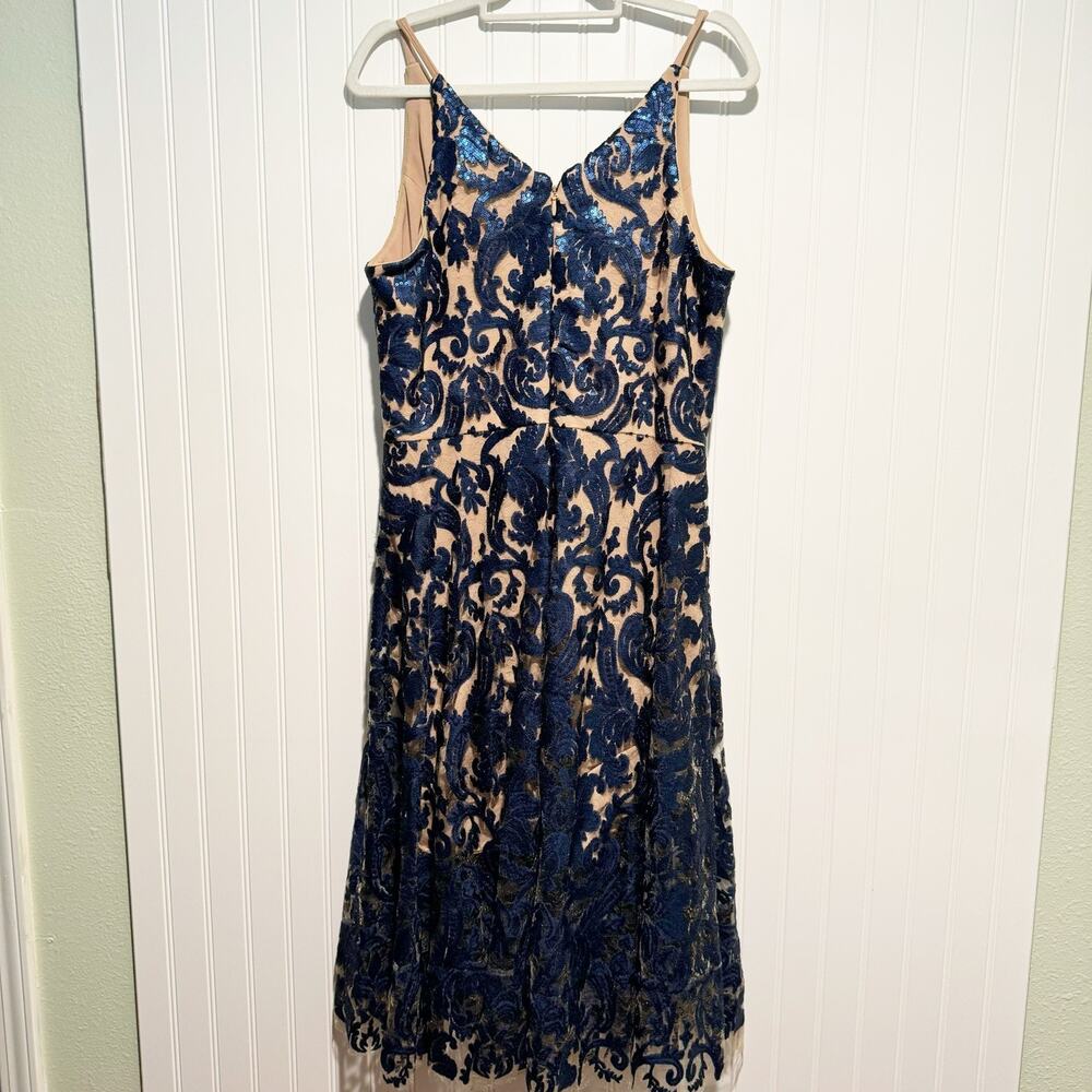 Dress The Population Blair Embellished Fit Flare Cocktail Dress Navy Nude XL - Picture 8 of 8